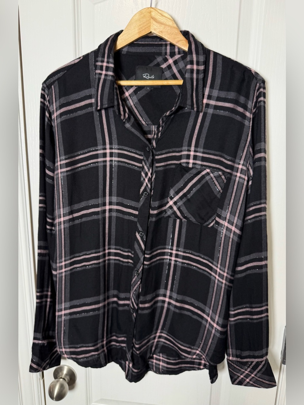 RAILS Hunter Onyx Slate Blush Metallic Plaid Button DownLarge - Picture 6 of 11
